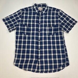 Filson Mens Short Sleeve Button Up Shirt Blue White Buffalo Check Plaid Size M